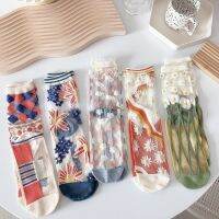 ? ถุงเท้า หวีผ้าฝ้าย แฟชั่นแนวสปอร์ต พร้อมส่ง lace 100% long socks（ใหม่107）