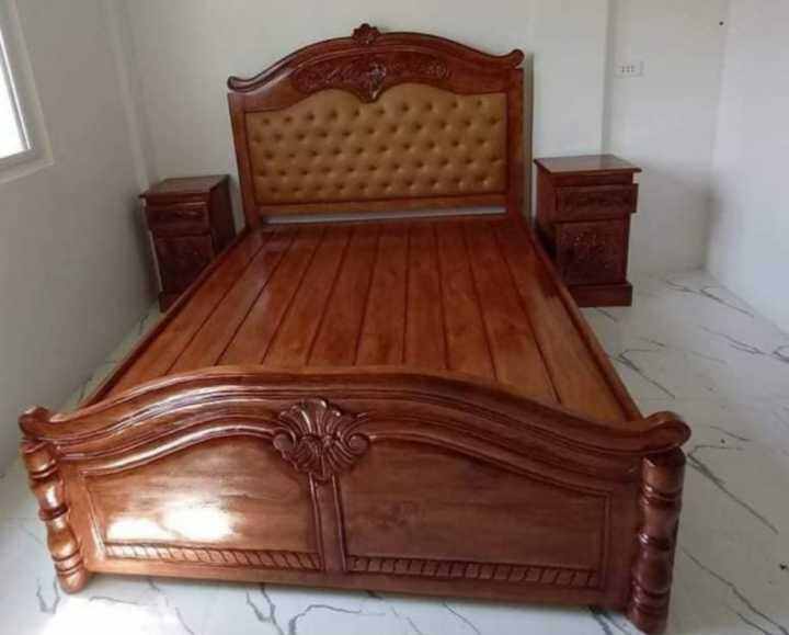 elegant bed,54"75,with 2 side table,made in gmelina wood Lazada PH