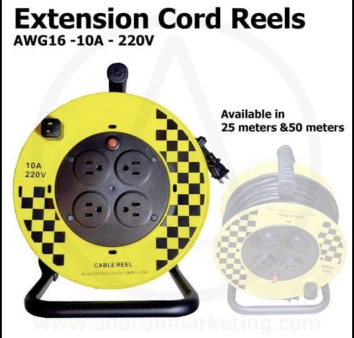 Extension Cord Reel 4 Gang Heavy Duty AWG16 10A Electric Cord Reel ...