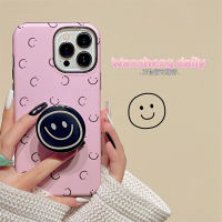 Play Sheng เคสโทรศัพท์มือถือลายภาพวาดสีน้ำมันสีชมพูลายหน้ายิ้มมีสายแบบเรียบง่ายสำหรับสาวๆ iphone13promax iPhone 13เคสแข็งกันตกสำหรับผู้หญิงแบบใหม่11 14Pro 12สองในหนึ่ง14PM เคสป้องกันฟิลิน