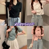 Zero SHOP?พร้อมส่ง?(Zero-9169)เสื้อไหมพรมคอปกแขนสั้น สไตล์เกาหลีสีสันสดใส่น่ารักมาก