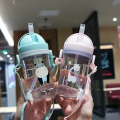 250ml/8.5oz Kids Drinking Feeding Straw Baby Cup with Lid&Straw and Anti  Drop 304 Stainless Steel Milk Cup Cartoon One Hand Grip