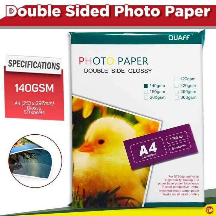 DOUBLE SIDED GLOSSY PHOTO PAPER/A4 SIZE QUAFF/ 140GSM/ 50 SHEETS