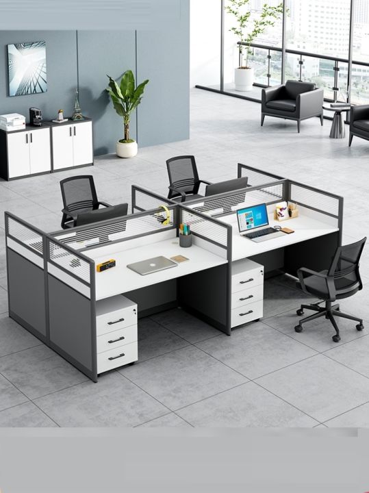 Minimalist Modern Booth F-Type Office Desk and Chair Office Staff Four ...