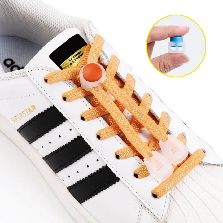 1 Pair Elastic Shoelaces Flat Snap Lock Shoe Laces Without Ties Easy To