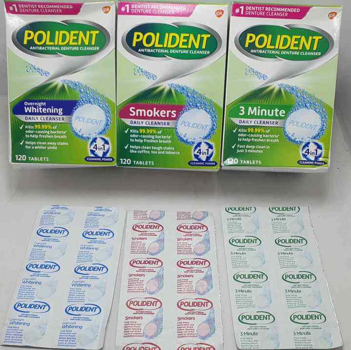 POLIDENT antibacterial denture cleanser/overnight (whitening ,3 minutes