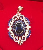 24 k gold plated blue sapphire cubic zirconia pendent จี้ไพลิน cz ชุบทอง 24 กะรัต