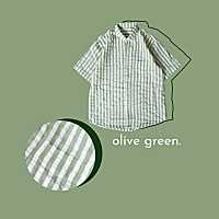 เสื้อเชิ้ตแขนสั้น สีเขียวขาว ลายทางตรง รุ่น Green Olive