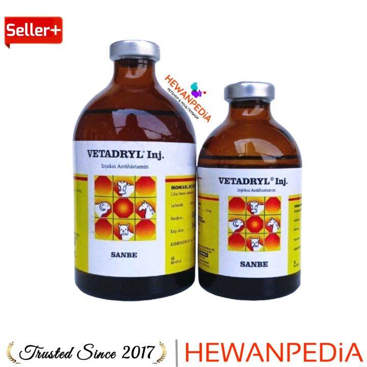 VETADRYL 50 ml Injeksi HEWANPEDIA Obat Anti Alergi Antihistamin Hewan