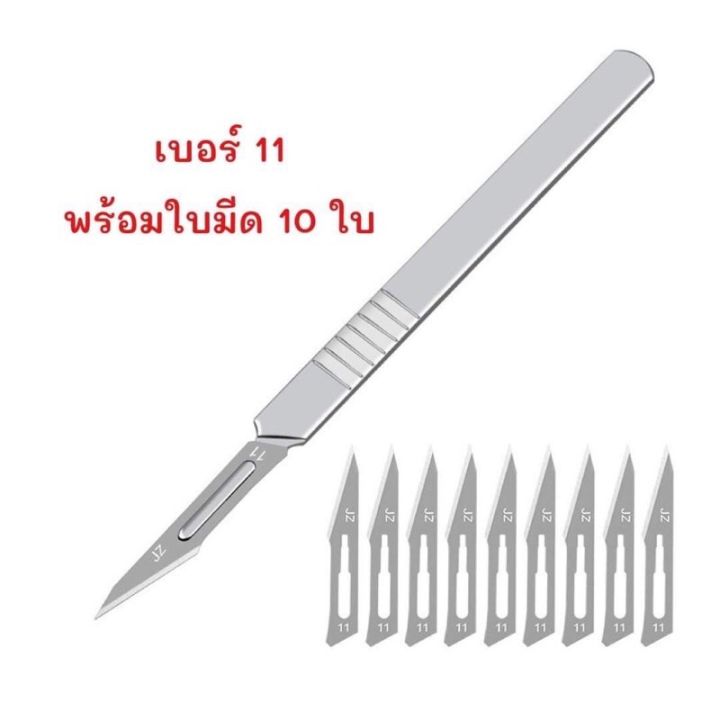 มีดตอนลูกหมู-มีดผ่าตัด-สแตนเลส-มีดผ่าตัดพร้อมใบมีด-10ใบ