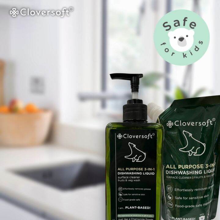 Cloversoft Multi Purpose 3 in 1 Dishwashing Liquid & Refill 500ML