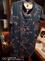 กระโปรงผ้าฝ้าย 100% สีฟ้าคอจีน  size 40  (100%cotton  dress , blue  color, mandarin  collar  shirt)