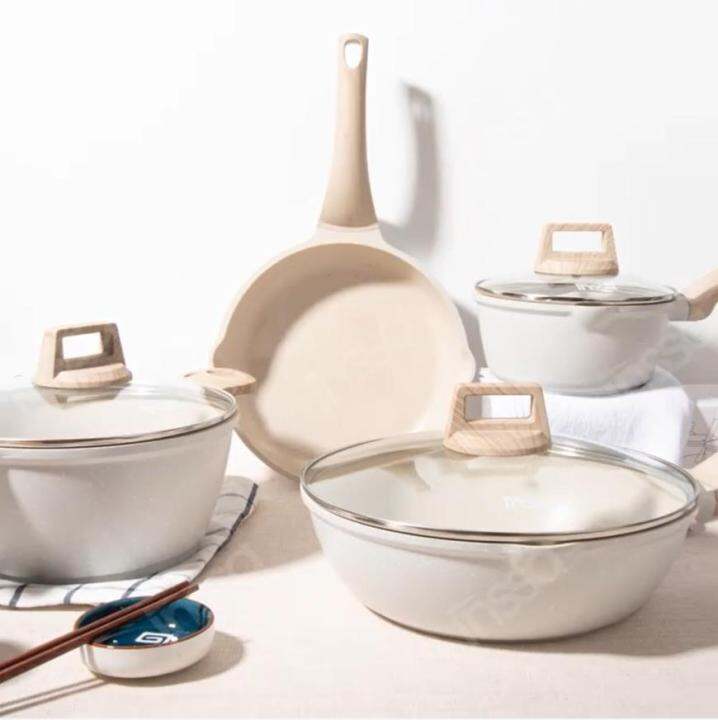 Simplus Cookware Set Wok+Frying Pan+Soup Pot+Saucepan with Lid Maifan