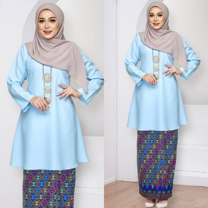 (XS - 5XL) BABY BLUE KURUNG RIAU BATEK BATIK PLUS SIZE TUNANG SEDONDON ...