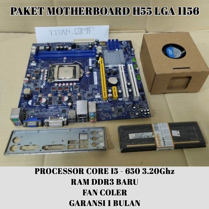 Mobo Motherboard H55 Lga 1156 Paket processor Core i5650 3.20ghz + Ram
