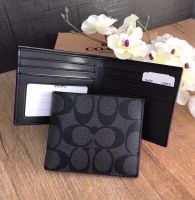 แท้?% Coach Double Billfold Wallet In Signature Canvas