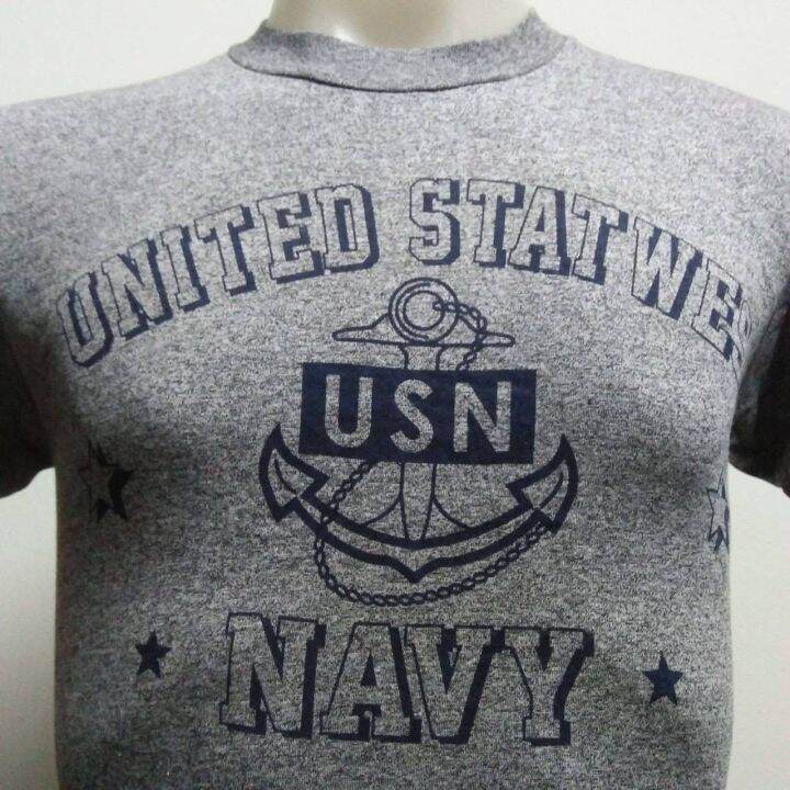 เสื้อยืด-ผ้าเรยอง-ลาย-usn-navy