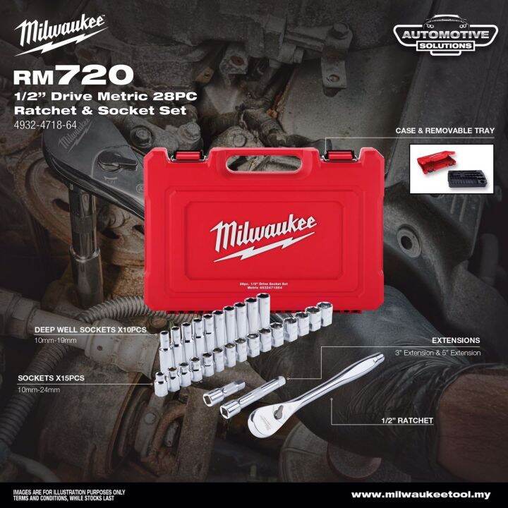 Laser 7054 Set Di Bussole Go Thru 1/2" 28 Pezzi - Prese Esagonali E Bits Impatto, Con Cricchetto E Asta, Valigetta - 2
