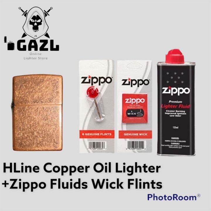 H’Line Copper Oil Lighter+Zippo Fluids Wick Flints Lazada
