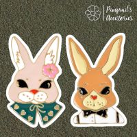 ʕ •ᴥ•ʔ ✿ พร้อมส่ง : เข็มกลัดเซ็ทคู่รักกระต่ายสีชมพูและสีน้ำตาล | Pink &amp; Brown Rabbit Couple Enamel Brooch Pin Set.