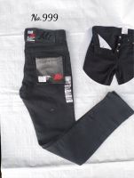 กางเกงยีนส์สีดำขาเดฟผ้ายืด ยีนส์สีดำขาเดฟเป้ากระดุม (No.999) ยีนส์ชายสีดำขาเดฟผ้ายืดแบบเรียบ
