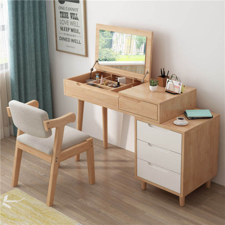 Nordic Style Modern Bedroom Minimalist MultiFunctional Solid Wood Makeup Storage