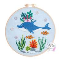 ชุดปักสัตว์น้ำ ฟรีสะดึง ขนาด 20cm. Aquatic collection Embroidery Kit 20cm.