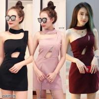 11254 Dress เดรสสั้นแขนกุดไหล่เดี่ยว เว้า 1 ข้าง