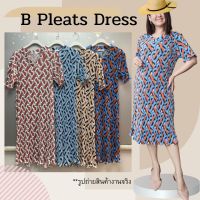 V Neck B Pleats Dress?เดรสสั้นเดรสพลีทพิมพ์ลายดีเทลคอวี