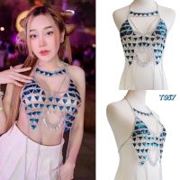 T057 Blue Diamond Crop top เสื้อวิ้งประดับอก เฟสติวัล