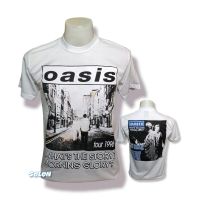 เสื้อวง OASIS วงร็อค ไม่มีตะเข็บข้าง คอฟิต ป้ายUSA เสื้อผู้ชาย เสื้อทัวร์ วงร็อคต่างประเทศ