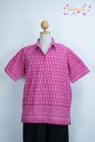 เสื้อเชิ้ตลายขอ ผ้าฝ้าย พิมพ์ลาย แขนสั้น ไม่อัดกาว ฟ้า ชมพู Thanarath Shirt Cotton Silk, S printed Short Sleeve