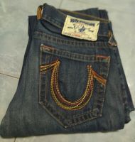 True religion jeans ?กางเกงยีนส์ขากระบอกสวยๆเอว33-34ยาว38ปลายขา8.5รอยยับรีดหาย