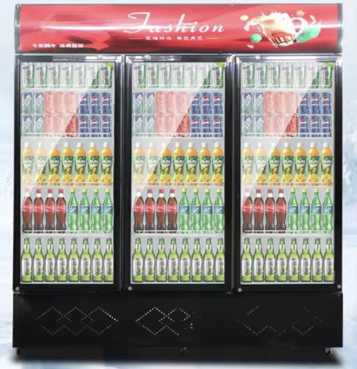 3 door shop commercial fridge vertical freezer fruit juice showcase