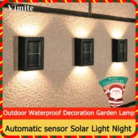 Vimite ไฟโซล่าเซล Led Solar Light Outdoor โคมไฟกันน้ำ ไฟอัตโนมัติ โคมไฟติดผนัง Up And Down Lighting ไฟตกแต่งสวน ไ ฟถนนโซล่าเซล for ไฟติดบ้าน House Fence ไฟตกแต่ง