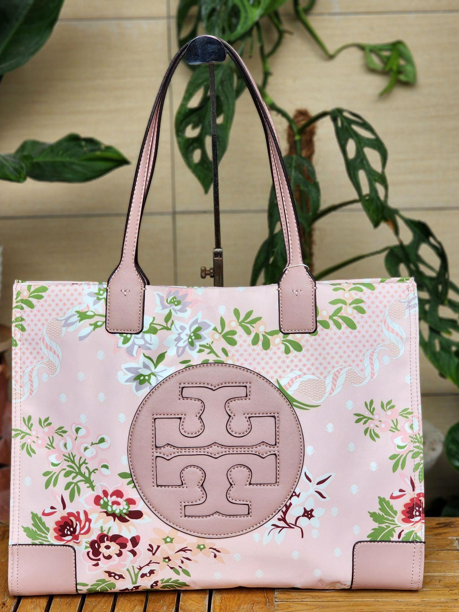 Tory Burch Ella Floral Tote Bag Sage Green in Canvas - US