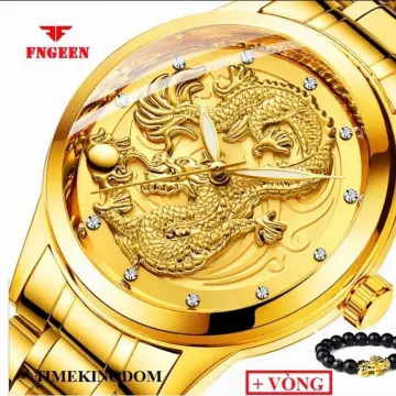 Đồng hồ nam Tevise 9006G máy cơ mặt rồng (Mặt vàng dây vàng) | Lazada.vn