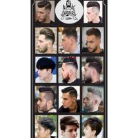 M075 ป้ายแบบทรงผมชาย Barber shop ขนาด60x120 cm. แนวตั้ง 1ด้าน เจาะรูตาไก่ 4 มุม สำหรับแขวน ป้ายไวนิล พิมพ์อิงเจ็ท ทนแดดทนฝน