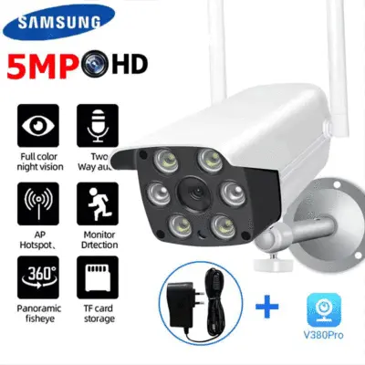 Samsung กล้องวงจรปิด 360 wifi ซื้อ 1 แถม 1 V380 กล้องวงจรปิดไร้สาย IP Securety CCTV Camera กล้องวงจรปิดดูผ่านมือถือ 5ล้านพิกเซล 1080P HD Outdoor กล้องวงจรปิด ไร้ สาย