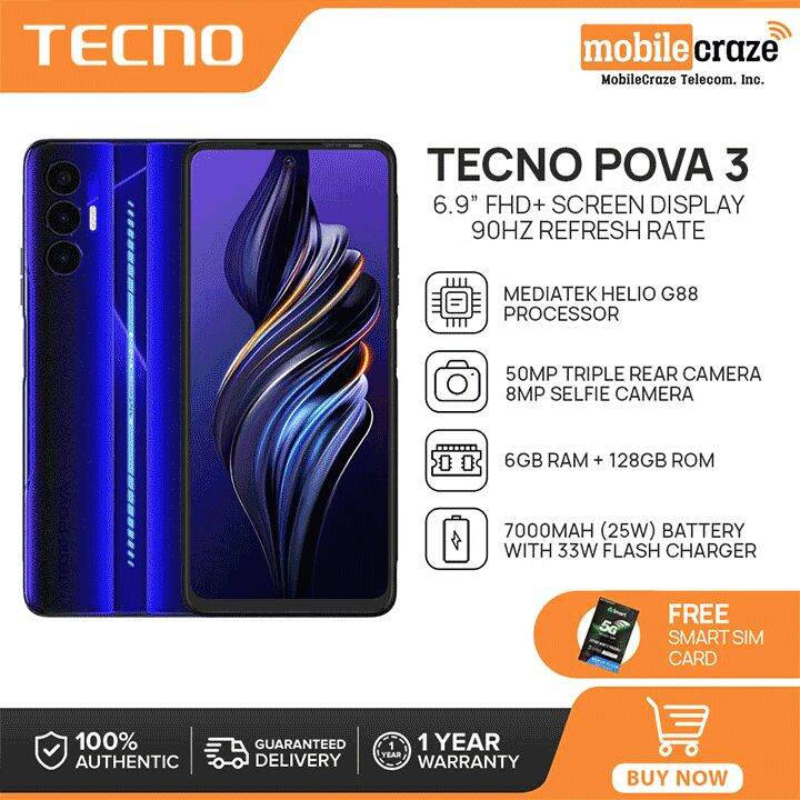 【shipment From Manila】tecno Pova 3 Cellphone 6gb Ram128gb Rom Mtk