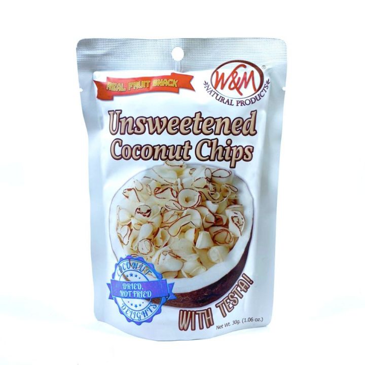 มะพร้าวอบกรอบ W&M Coconut Chips รส Unsweetened ขนมเพื่อสุขภาพ