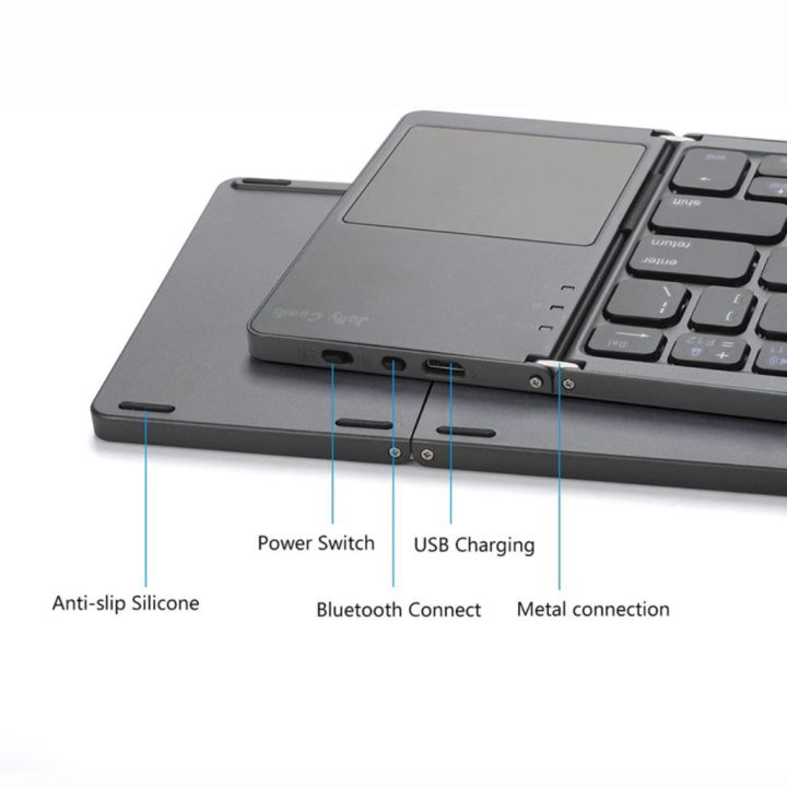 พร้อมส่ง-คีย์บอร์ดไร้สาย-keyboard-bluetooth-แบบพกพาพับได้-touch-padในตัว-นำ้หนักเบา-สกรีนแป้นพิมพ์-th-en