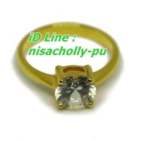 แหวนชูเม็ดเดี่ยว แบบคลาสสิค พลอยเพทายกัมพูชาสีขาว  Yellow Gold 18k