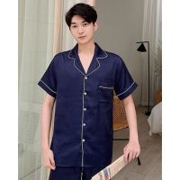 ชุดนอนผู้ชาย​ Navy blue pajamas (premium​ silk satin)​