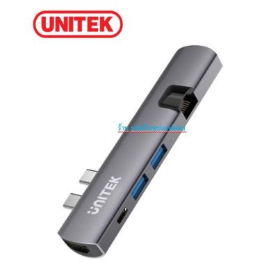 UNITEK D008A Compact Dual USB3.1 Type-C Multi-Port Hub for Macbook Pro. 2x USB-A, 1x USB-C PD/Data, 1x HDMI, 1x GE conve