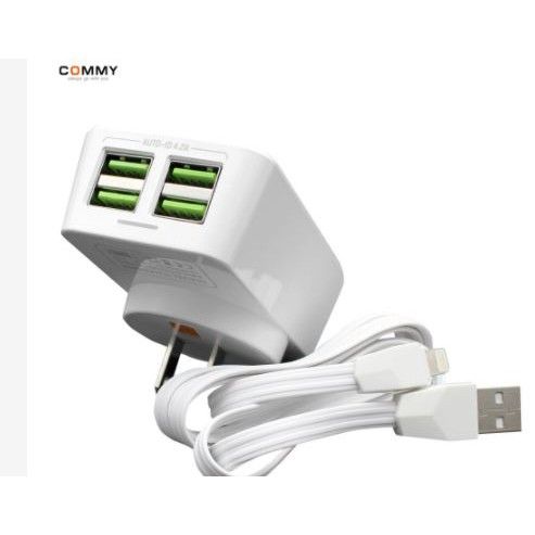 commy-ที่ชาร์จไฟมือถือ-auto-id-4-ports-ฟรีสาย-micro-ในกล่อง