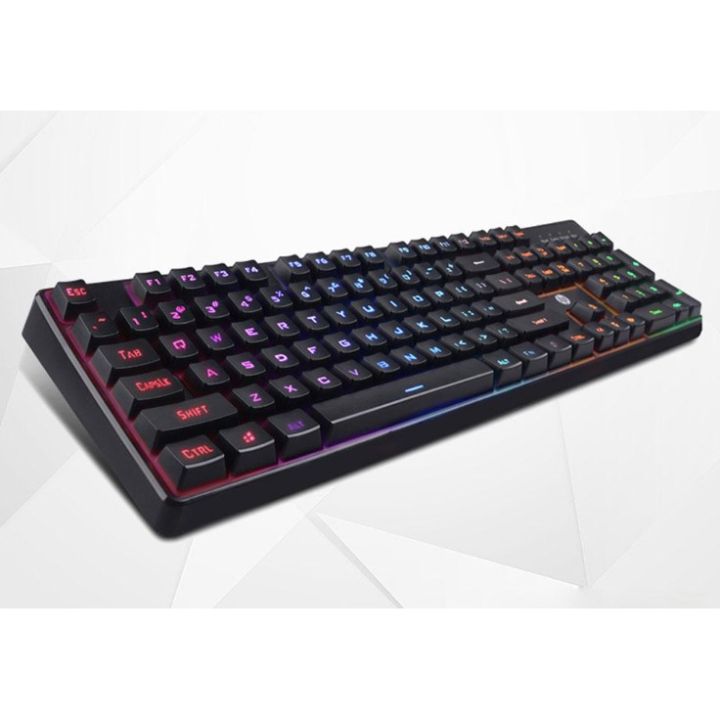 HP K300 คีย์บอร์ดสำหรับเล่นเกมแบบมีสาย Mechanical Feeling LED คีย์บอร์ดแบ็คไลท์ USB 104 Keycaps คีย์บอร์ดคอมพิวเตอร์แป้น