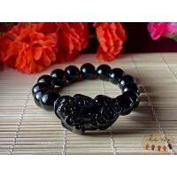 สร้อย​ข้อมือนิลดำ​ปี่เซียะ​ (เงินไม่รั่วไหล) Onyx ขนาด14มม. Lucky stone by maleeshop