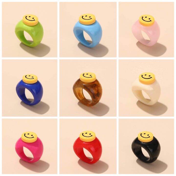 พร้อมส่ง-smiley-ring-แหวนเรซิ่นหน้ายิ้มมีให้เลือก-10-สี