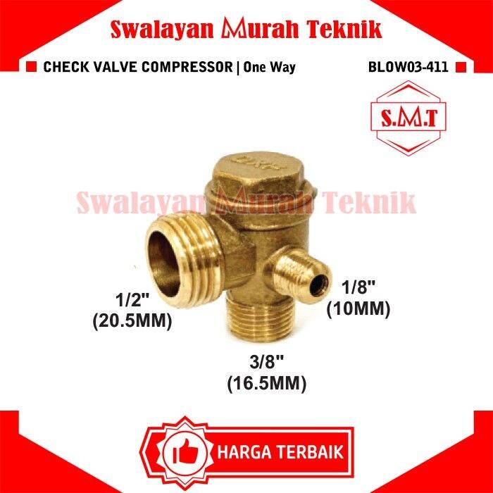 Check Valve Compressor 03411 Nepel Kompresor Drat Kuningan 3 Way